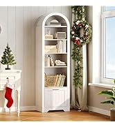 HOOBRO 71" Tall Arched Bookshelf, 6-Tier Narrow Arched Bookcase with File Drawer, Farmhouse BookS...
