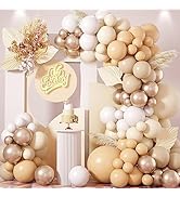 White Sand Balloons Garland Arch Kit, 132Pcs 18/12/10/5 inch Double Stuffed Beige Boho Balloon wi...
