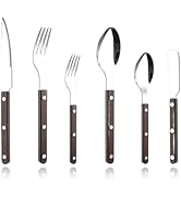 Rivet ABS Clamp Handle Silverware Set - 6-Piece Stainless Steel Flatware with Steak Knife, Fork, ...