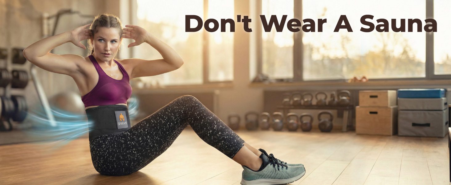 Woman exercising wearing a breathable Sparthos back brace with cooling design to prevent sweat