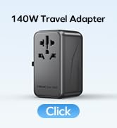 MOMAX 140W Universal Travel Adapter, GaN Technology, EU/UK/AUS/US/JP Worldwide, Fast Charging for...