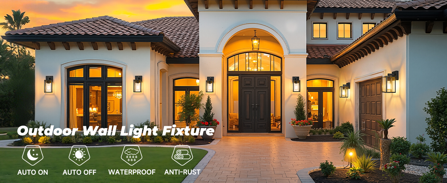 Dusk to Dawn Outdoor Wall Lantern, Exterior Sconce Fixtures with E26 Sockets