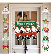 Cravonel Christmas Door Decorations, Merry Christmas Door Hanger Sign for Front Door, Traditional...