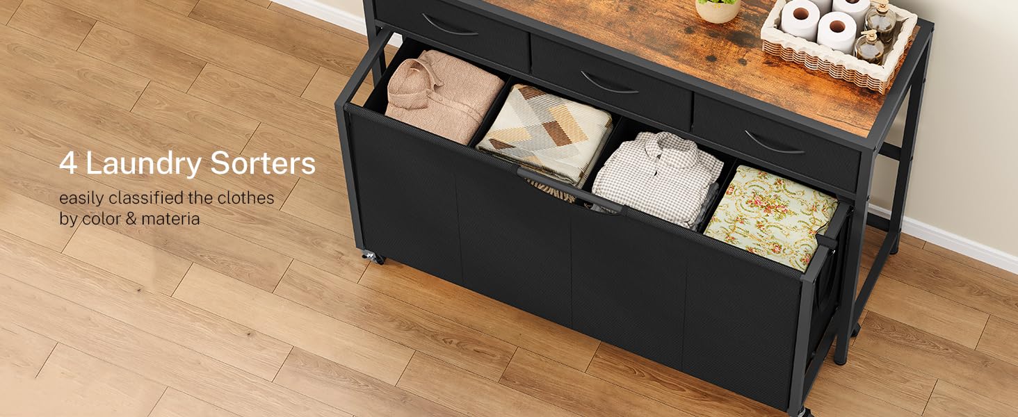 Laundry Sorter, Rolling Laundry Hamper with 4 Section Pull-Out Bags
