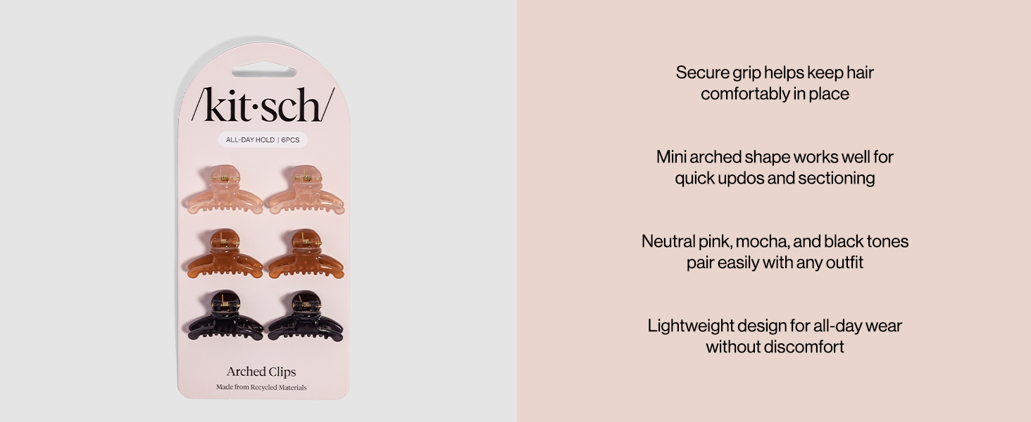 Kitsch Arched Small Hair Clips | Secure Hold Mini Hair Clips | Great For Styling Sections