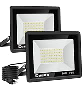 Ceena 2 Pack 60W LED Flood Light Outdoor,6000lm Super Bright Work Lights with Plug and Switch,600...
