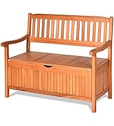 Tangkula Outdoor Wood Storage Bench Deck Box, Entryway Porch Storage Bench with Inner Removable D...
