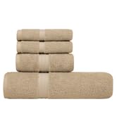 Beige tan taupe sand 4-piece bath towel set, neutral cream Turkish cotton bath towels soft