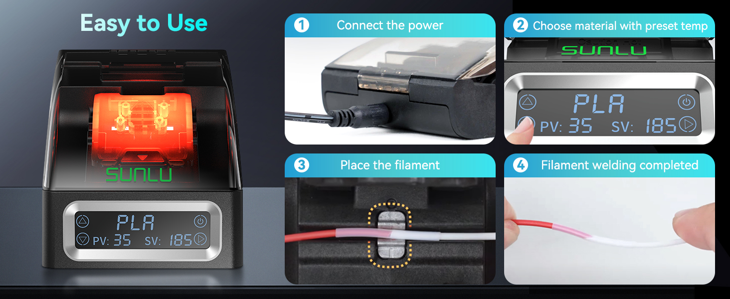 SUNLU Filament Connector, Fast Heating Filament Connector for 3D Printer Filament 1.75mm