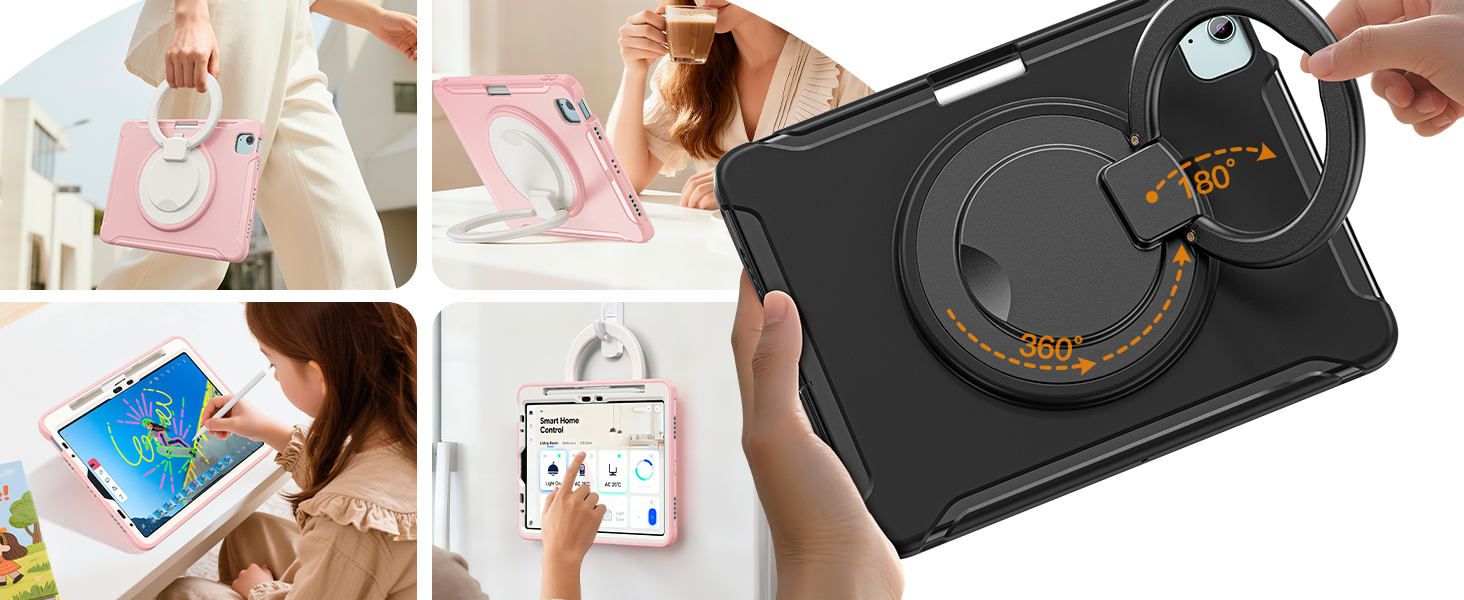 Kickstand: 360° rotatable, 180° foldable (supports horizontal/vertical viewing carrying hanging)