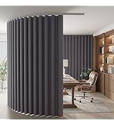 RYB HOME Office Curtains Room Divider with Flexible Ceiling Track Wall Mount&amp;Ceiling Mount, Black...