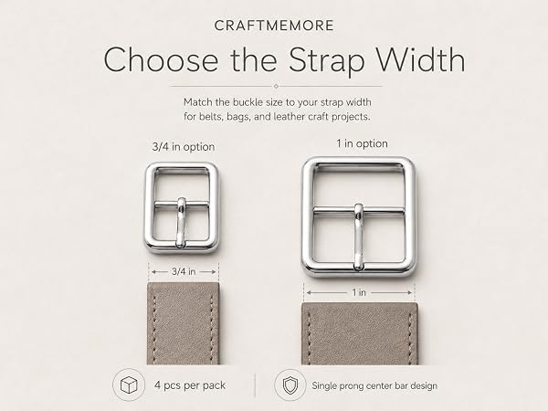 Belt buckle size guide for 3/4 inch and 1 inch leather straps