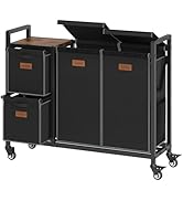 Hoctieon 4 Section Laundry Sorter, 48 Gal. (182L) Laundry Hamper with Lid, Rolling Laundry Cart w...