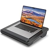 HETTHI Portable Lap Desk, Laptop Stand for Bed with Soft Wrist Rest, Tablet/Phone Slot, Fabric Ha...