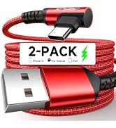 JSAUX USB C Cable [2-Pack 10ft], 3.1A Type C Charger Fast Charging Cord Right Angle Compatible wi...