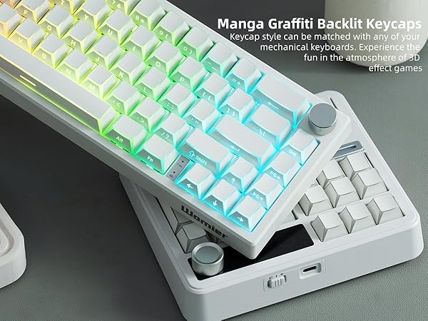 PBT Shine Through Keycaps Manga White, OEM Profile Side Printed Custom Key caps