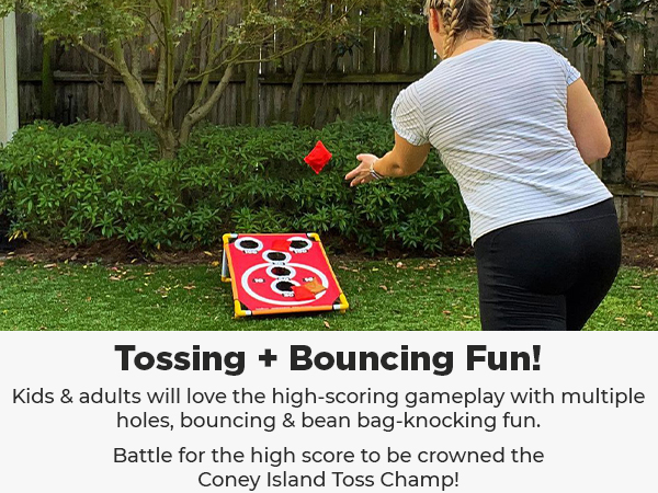 Take the cornhole board and bags for an indoor game or yard games for the family