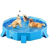 Peteast Foldable Dog Kiddie Pool with Stable Side Support, Hard Plastic Shell Portable Dog Pool, ...