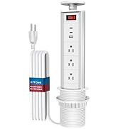 BTU Pop Up Outlet for Countertop with Fast Charging USB Ports, Retractable Recessed Outlet with 3...