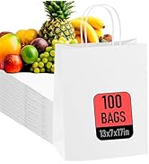 Large Paper Bags with Handles - 17X13X7 White Handle Bags - Premium Quality White Shopping &amp; Groc...