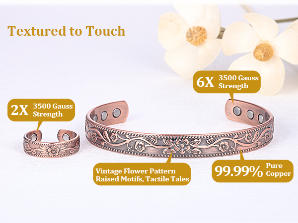 Copper Bracelet and Copper Ring Set Copper Jewelry for Women Lymphatic Drainage Jewelry Gift 