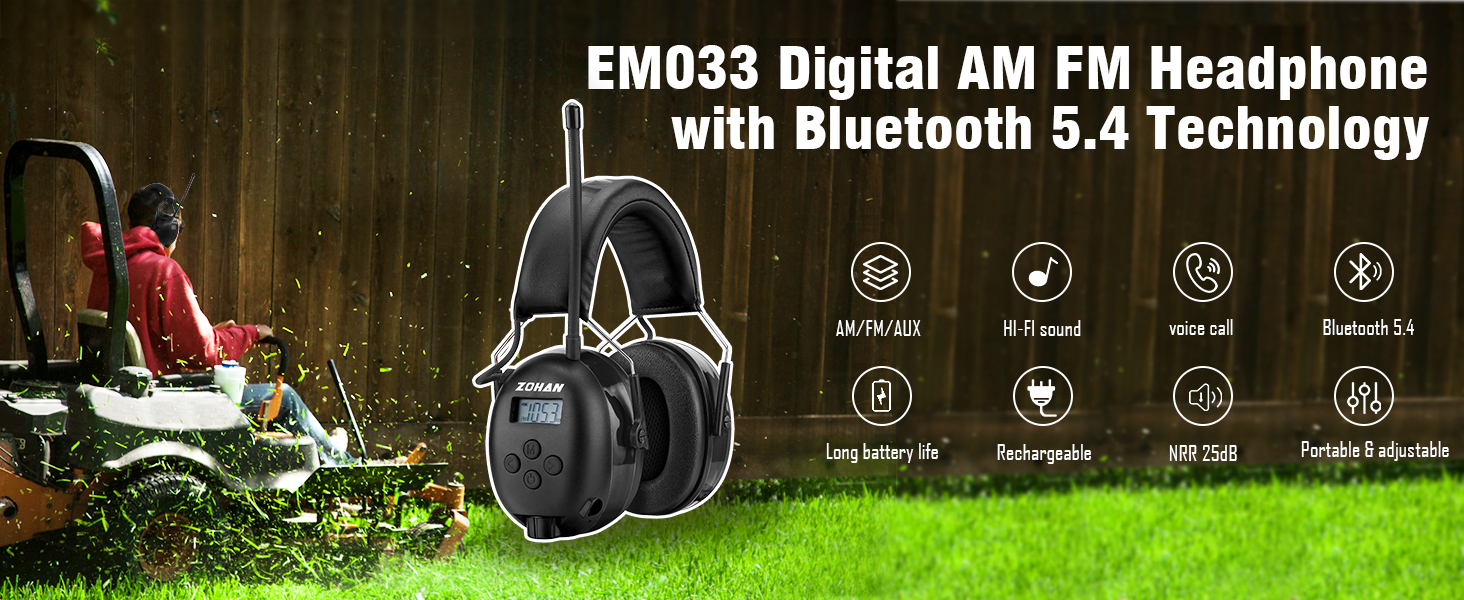 ZOHAN EM033 Digital am fm headphone with bluetooth 5.3
