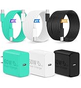 QZIIW Super Fast Charger Type C, 60W Colorful Mixed USB C Fast Charger Block 3 Pack &amp; Extra Long ...