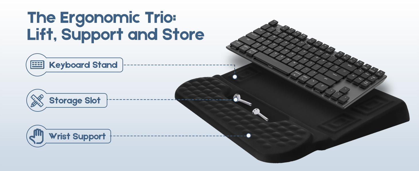 TEEYELLA Wrist Rest with Keyboard Stand, Ergonomic Keyboard Wrist Rest with Pens Storage
