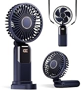 Portable Handheld Fan, 4200mAh Battery Operated Fan, 5 Speeds Personal Fan with Base, Digital Dis...