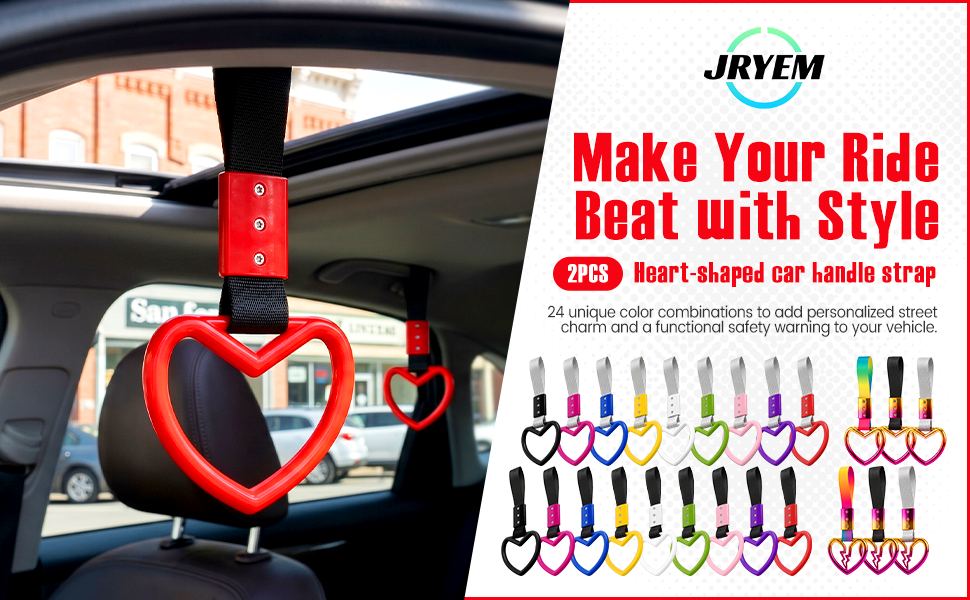 JRYEM 2PCS Heart Shaped Car Handle Straps