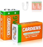 CARDIENS Rechargeable 9v Batteries USB 9 Volt Battery for Smoke Alarms 3700 mWh 9v Lithium Batter...