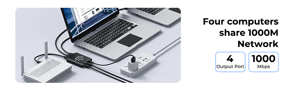 Ethernet splitter 1 to 4 supports splitting one Ethernet signal into four Ethernet signals