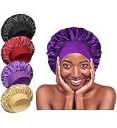 4Pcs Silk Satin Bonnets for Sleeping - Elastic Wide Band Wrap for Black Women Men,Silk Bonnets fo...