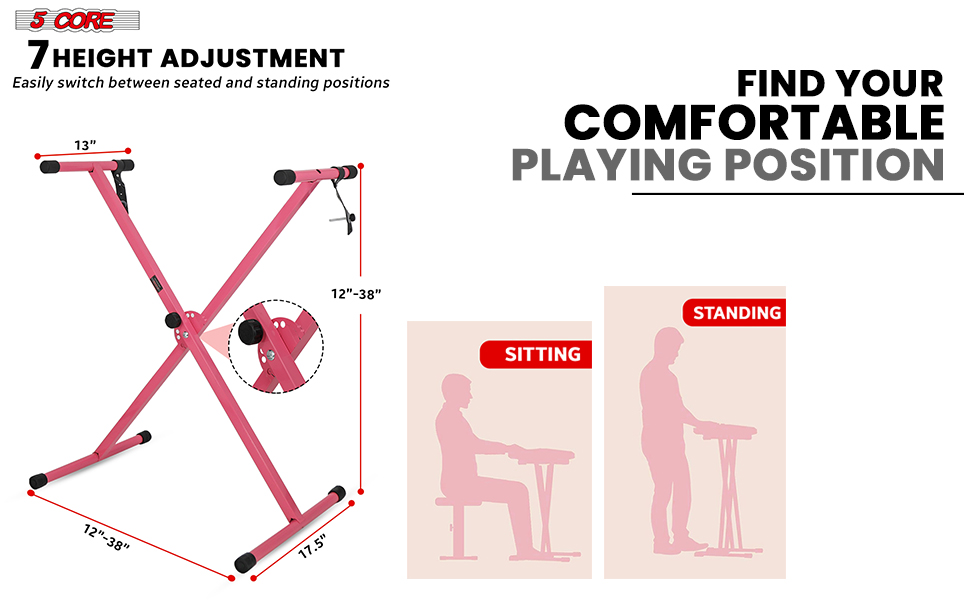 5Core Keyboard Stand Single X Style Piano Riser Adjustable Holder + Keyboard Stoo