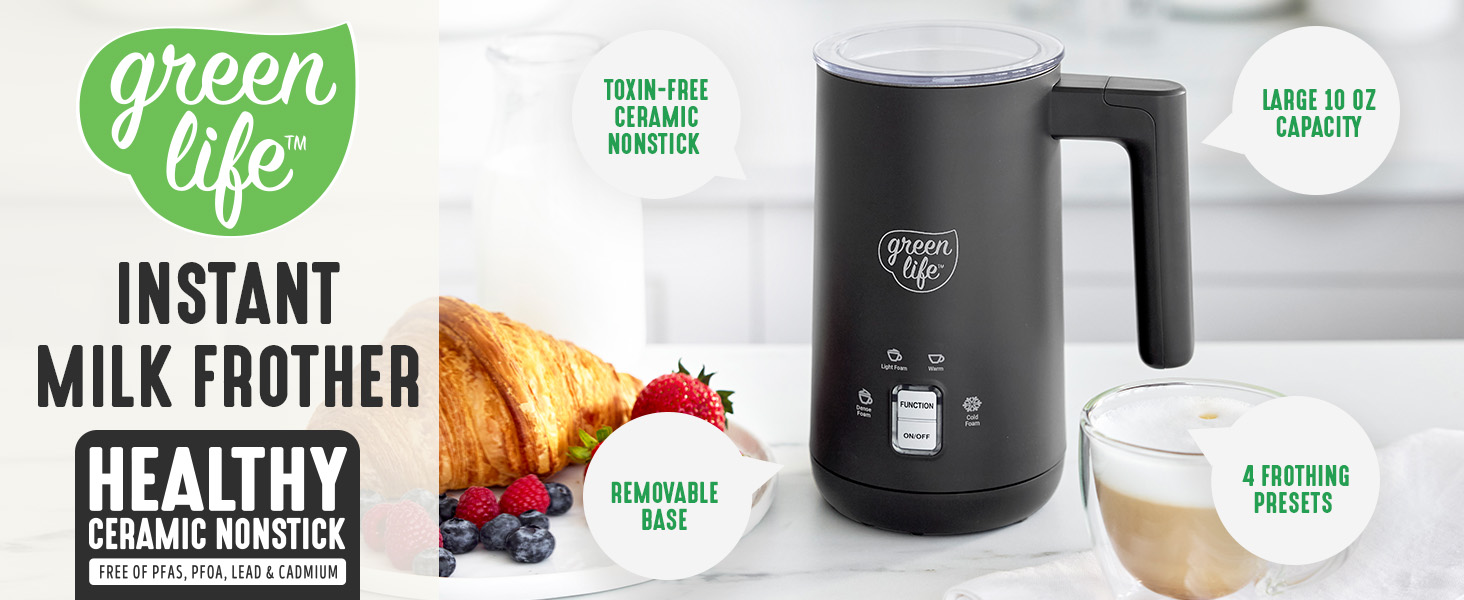 GreenLife, Ceramic Nonstick, PFAS-Free, Non-Toxic, Electrics, Milk Frother