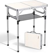 Anbte Folding Camping Table, Aluminum 24" x 16" Adjustable Height Small Folding Table with Carryi...