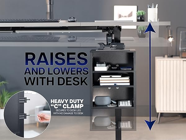 clamp on desk shelf under desk storage leg mounted shelf height adjustable desk organizer black