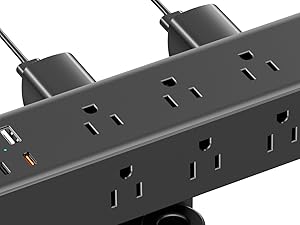 Desk Clamp Power Strip USB C, Charging Station, Flat Plug Extension Cord For Desk Accessories