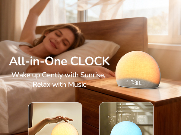All-in-One CLOCK Wake to Sunrise Light,Relax with Music