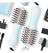 Travel Dual Voltage Hair Dryer Brush 4-in-1 Portable Mini Hot Air Blow Dryer Straightener &amp; Curle...