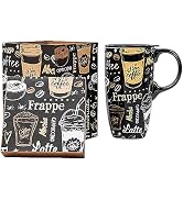 Topadorn Ceramic Mug Porcelain Latte Tea Cup Coffee Mug with Gift Box,17oz.Travel Cup with Lid, C...