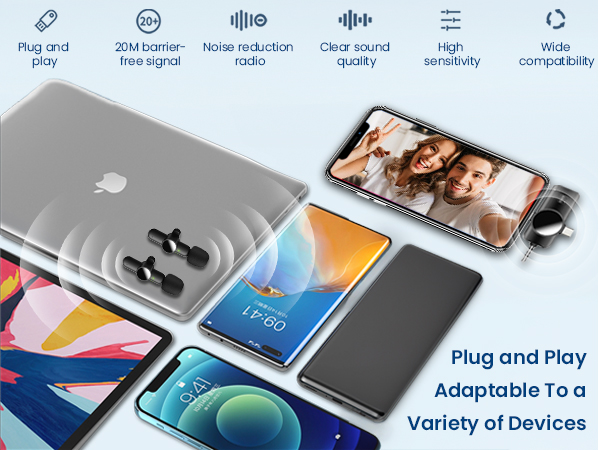 3 in 1 Mini Microphone,Wireless Lavalier Microphones for iPhone Android Camera USB-C,2.4G 