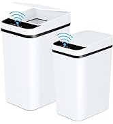 Anborry Bathroom Trash Cans with Lid 2 Pack Touchless Automatic Motion Sensor 2.2 Gal &amp; 4 Gal Sma...