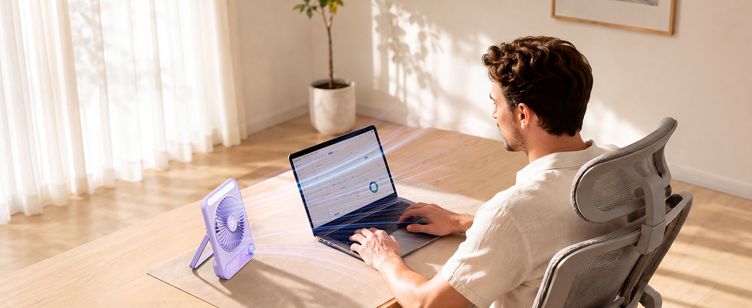 Portable desk fan for home office and remote work setup