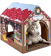 LiBa Cardboard Christmas Cat House with Scratch Pad and Catnip, Cat Bed for Indoor Cats, Cat Scra...