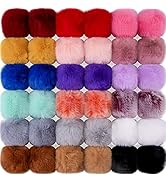 BQTQ 36 Pieces Faux Rabbit Fur Pom Pom Balls with Elastic Loop DIY Fluffy Pom Pom for Hats Beanie...