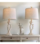 OYEARS 26.25" Farmhouse Table Lamp Set of 2 for Living Room Bedroom Resin Bedside Tree Lamp Night...