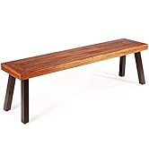 Giantex Acacia Wood Bnech, 3-Person Backless in/Outdoor Patio Dining Bench with Metal Legs for En...