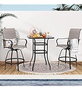 Shintenchi 3 Piece Outdoor Swivel Bar Stools Set, Bar Height Patio Bistro Set with 2 Padded Texti...