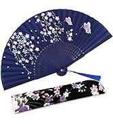Amajiji Small Folding Hand Fan for Women, Chinese Japanese Vintage Style Bamboo Silk Fans for Par...